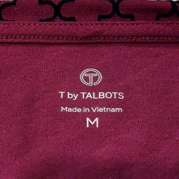 T by Talbots Maroon & Black Print Long Sleeve Blouse Women's Size M - Picture 6 of 8